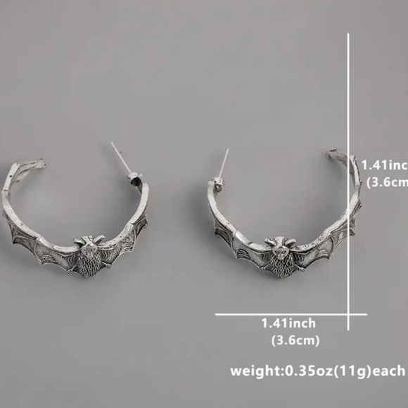 NEW Dolls Kill Silver Bats Gothic Vampire Witchy Style Hoop Earrings - Picture 15 of 15